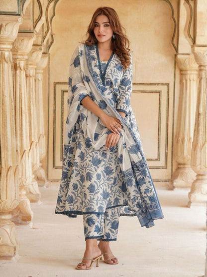 Rajwada White Rayon Printed Stitched Kurta Set For Women