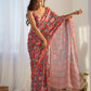 Rajwada Orange Chinon Printed Saree With Unstitched Blouse For Women