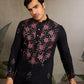 Rajwada Black Silk Blend Embroidered Stitched Kurta For Men