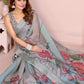 Rajwada Grey Cotton Linen Solid Printed Saree For Women