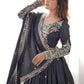 Rajwada Grey Silk Blend Embroidered Semi-Stitched lehenga For Women