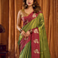Rajwada Green And Maroon Silk Blend Solid Saree For Women