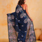Rajwada Navy Blue Silk Blend Embroidered Saree With Unstitched Blouse For Women
