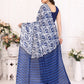 Rajwada Blue Khadi Printed Saree With Unstitched Blouse For Women