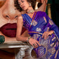 Rajwada Royal Blue Satin Woven Saree With Unstitched Blouse For Women