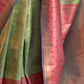 Rajwada Green Silk Blend Woven Saree With Unstitched Blouse For Women