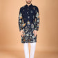 Rajwada Navy Blue Viscose Rayon Stitched Kurta For Men