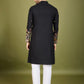 Rajwada Black Cotton Embroidered Stitched Kurta For Men