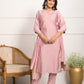 Rajwada Peach Viscose Chanderi Embroidered Stitched Kurta Set For Women
