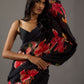 Rajwada Black Georgette Floral Printed Saree With Unstitched Blouse For Women