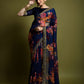 Rajwada Blue Georgette Embroidered Printed Saree For Women
