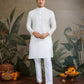 Rajwada White Viscose Silk Embroidered Stitched Kurta For Men