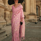 Rajwada Pink Silk Blend Woven Saree With Unstitched Blouse For Women
