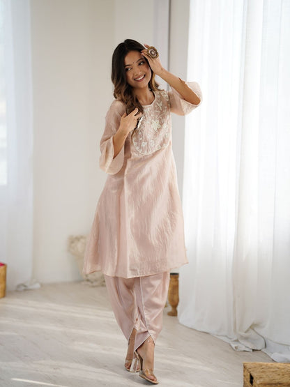 Rajwada Light Pink Organza Embroidered Stitched Kurta Set For Women