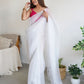Rajwada White Organza Embroidered Saree With Unstitched Blouse For Women