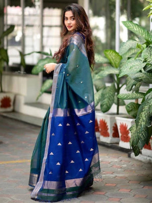 Rajwada Teal Silk Blend Zari Work Saree For Women