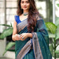 Rajwada Teal Silk Blend Zari Work Saree For Women