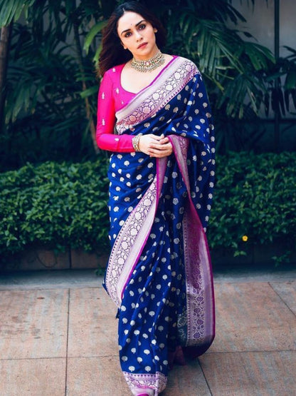 Rajwada Violet Silk Blend Zari Work Saree For Women