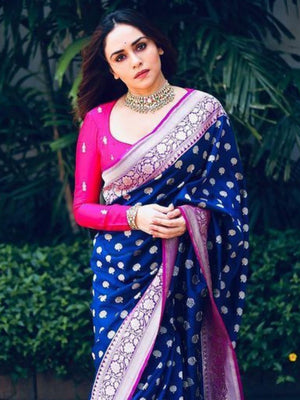 Rajwada Violet Silk Blend Zari Work Saree For Women