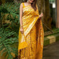Rajwada Mustard Yellow Silk Blend Zari Work Saree For Women