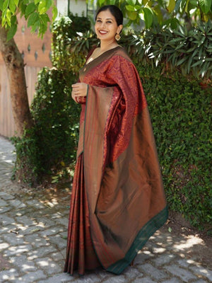 Rajwada Maroon Silk Blend Zari Work Saree For Women