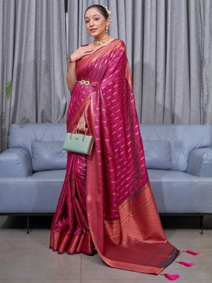 Rajwada Magenta Silk Blend Zari Work Saree For Women