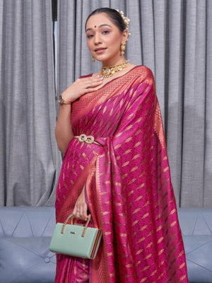 Rajwada Magenta Silk Blend Zari Work Saree For Women