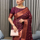 Rajwada Dark Maroon Silk Blend Zari Work Saree For Women