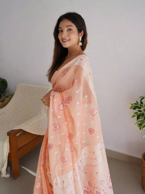 Rajwada Peach Cotton Solid Saree For Women