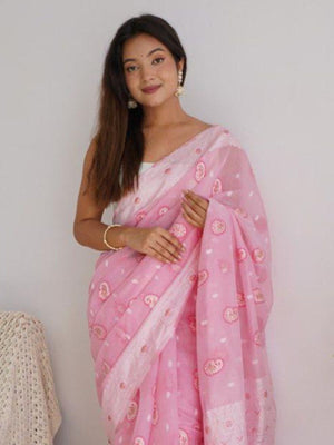 Rajwada Light Pink Cotton Solid Saree For Women