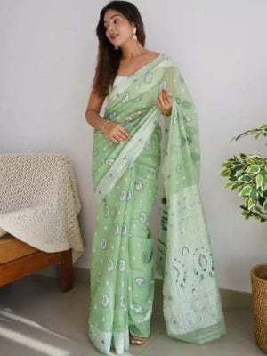 Rajwada Light Green Cotton Solid Saree For Women