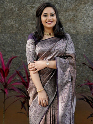 Rajwada Deep Wine Silk Blend Zari Work Saree For Women