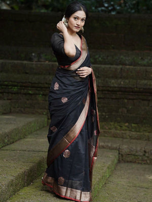 Rajwada Black Silk Blend Zari Work Saree For Women