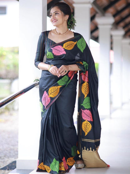 Rajwada Black Silk Blend Solid Saree For Women