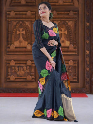 Rajwada Black Silk Blend Solid Saree For Women
