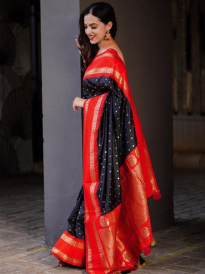 Rajwada Black And Red Silk Blend Zari Work Saree For Women