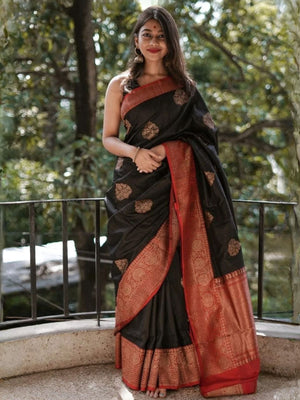 Rajwada Black Silk Blend Zari Work Saree For Women