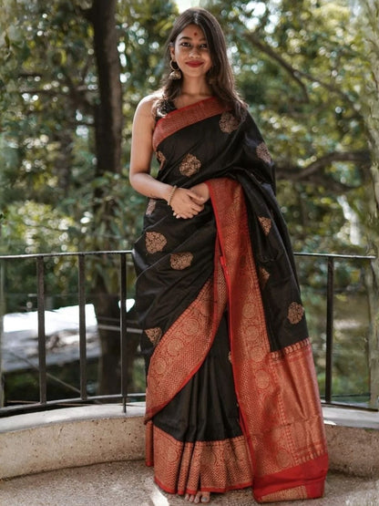 Rajwada Black Silk Blend Zari Work Saree For Women