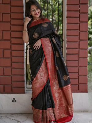 Rajwada Black Silk Blend Zari Work Saree For Women