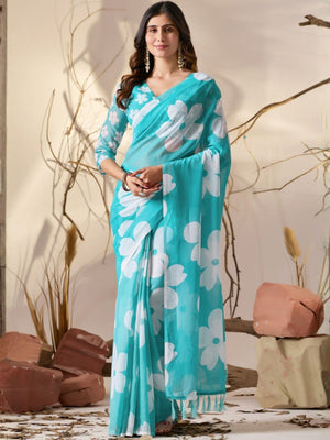 Rajwada Sky Blue Georgette Solid Saree For Women