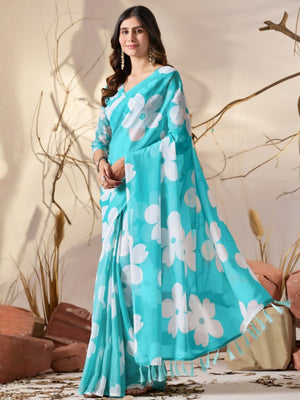 Rajwada Sky Blue Georgette Solid Saree For Women