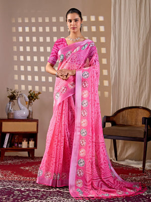 Rajwada Pink Silk Blend Printed Saree For Women