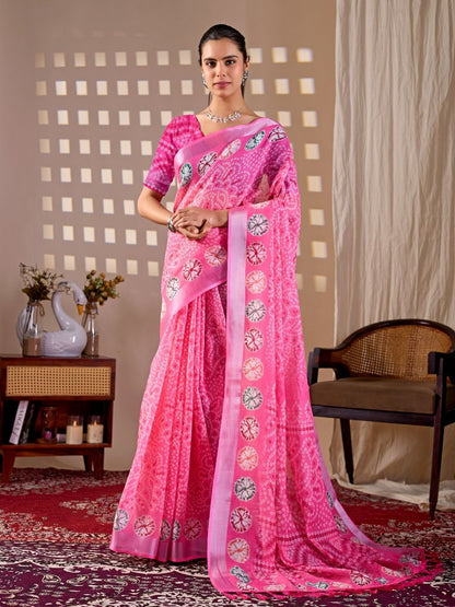 Rajwada Pink Silk Blend Printed Saree For Women