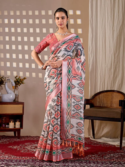 Rajwada Multicolor Silk Blend Printed Saree For Women