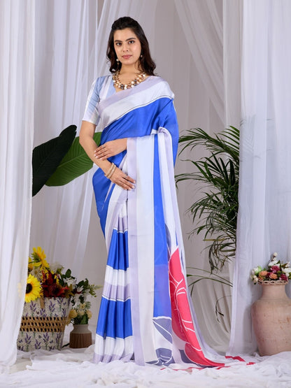 Rajwada Royal Blue Silk Blend Printed Saree For Women