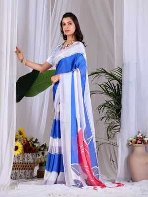 Rajwada Royal Blue Silk Blend Printed Saree For Women