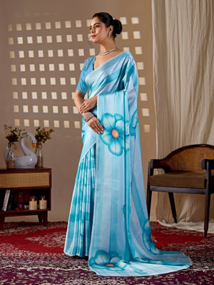 Rajwada Light Blue Silk Blend Printed Saree For Women