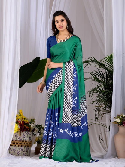 Rajwada Aqua Green Silk Blend Printed Saree For Women