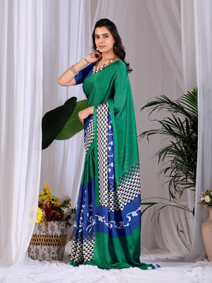 Rajwada Aqua Green Silk Blend Printed Saree For Women
