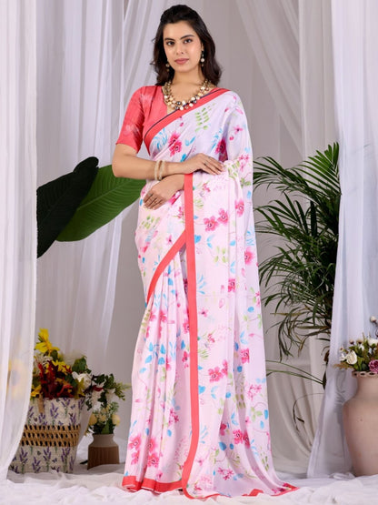 Rajwada White Satin Solid Saree For Women
